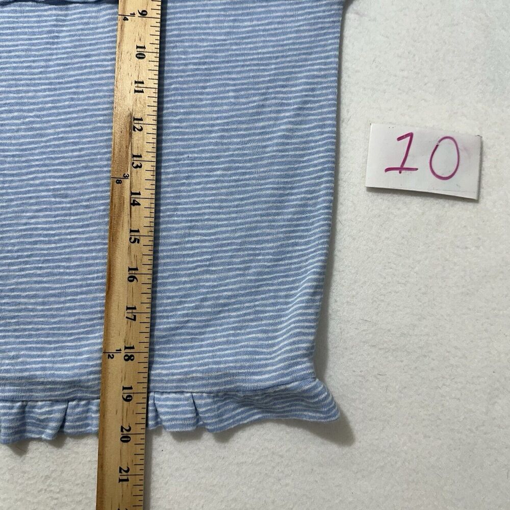 Ann Taylor LOFT Women's Large Blue White Striped Long Sleeve Ruffle T Shirt - Picture 9 of 12